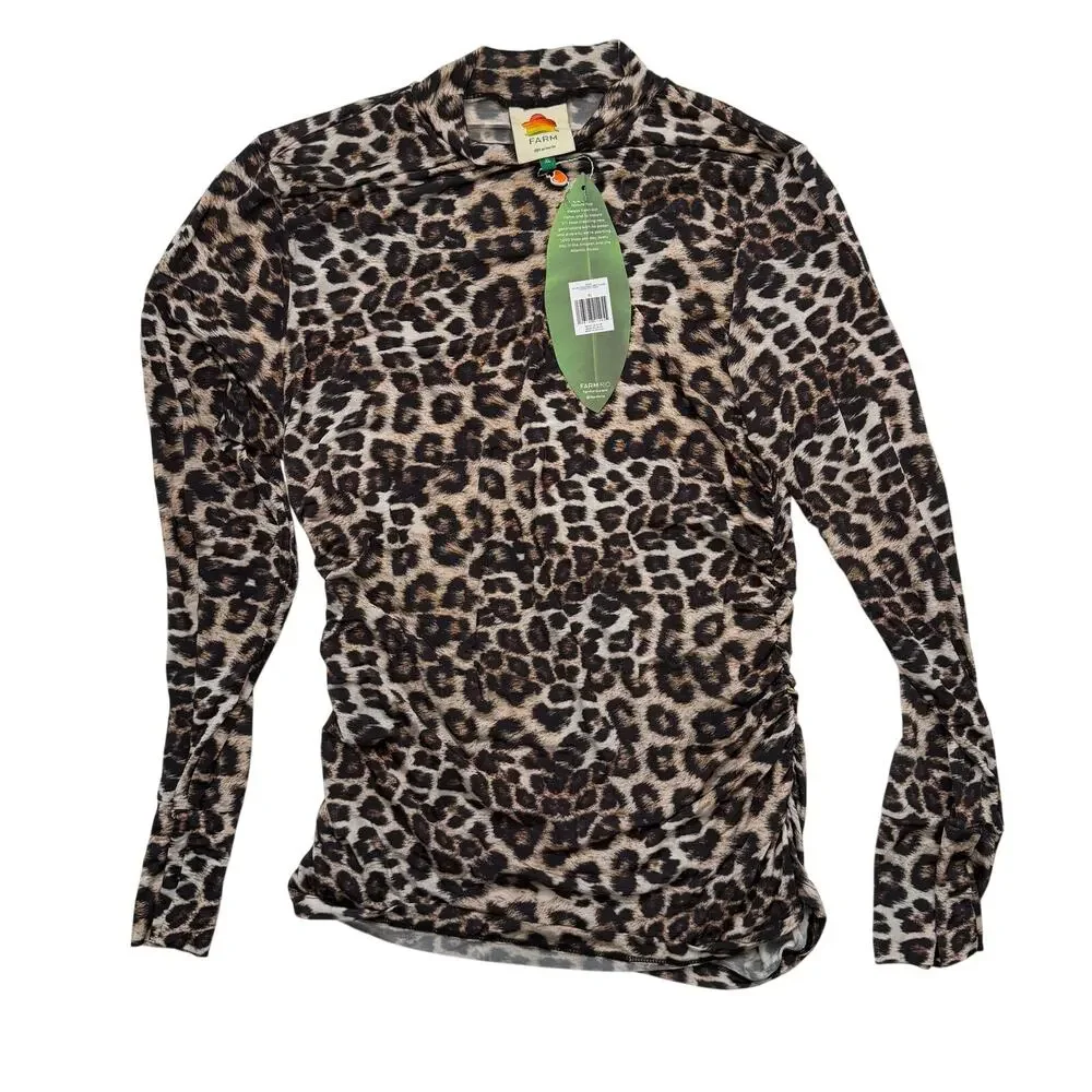 Farm Rio Mock Neck Ruched Leopard Print Stretch Jersey Top Women’s XL NWT - Picture 1 of 13